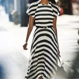 Karen Millen Black and White Striped Midi Dress